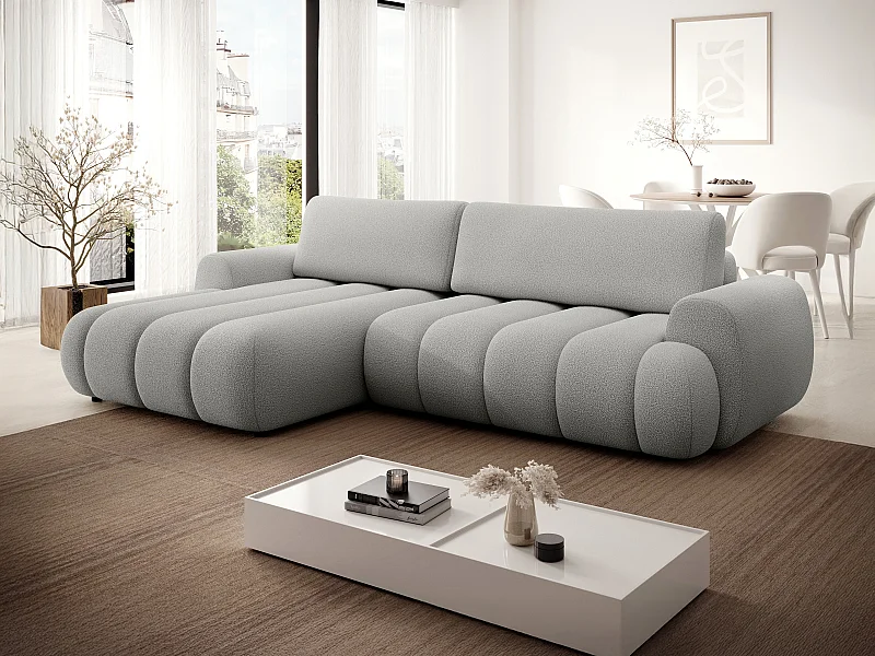 Hoekslaapbank met hoek links van lichtgrijze stof FRIDORA