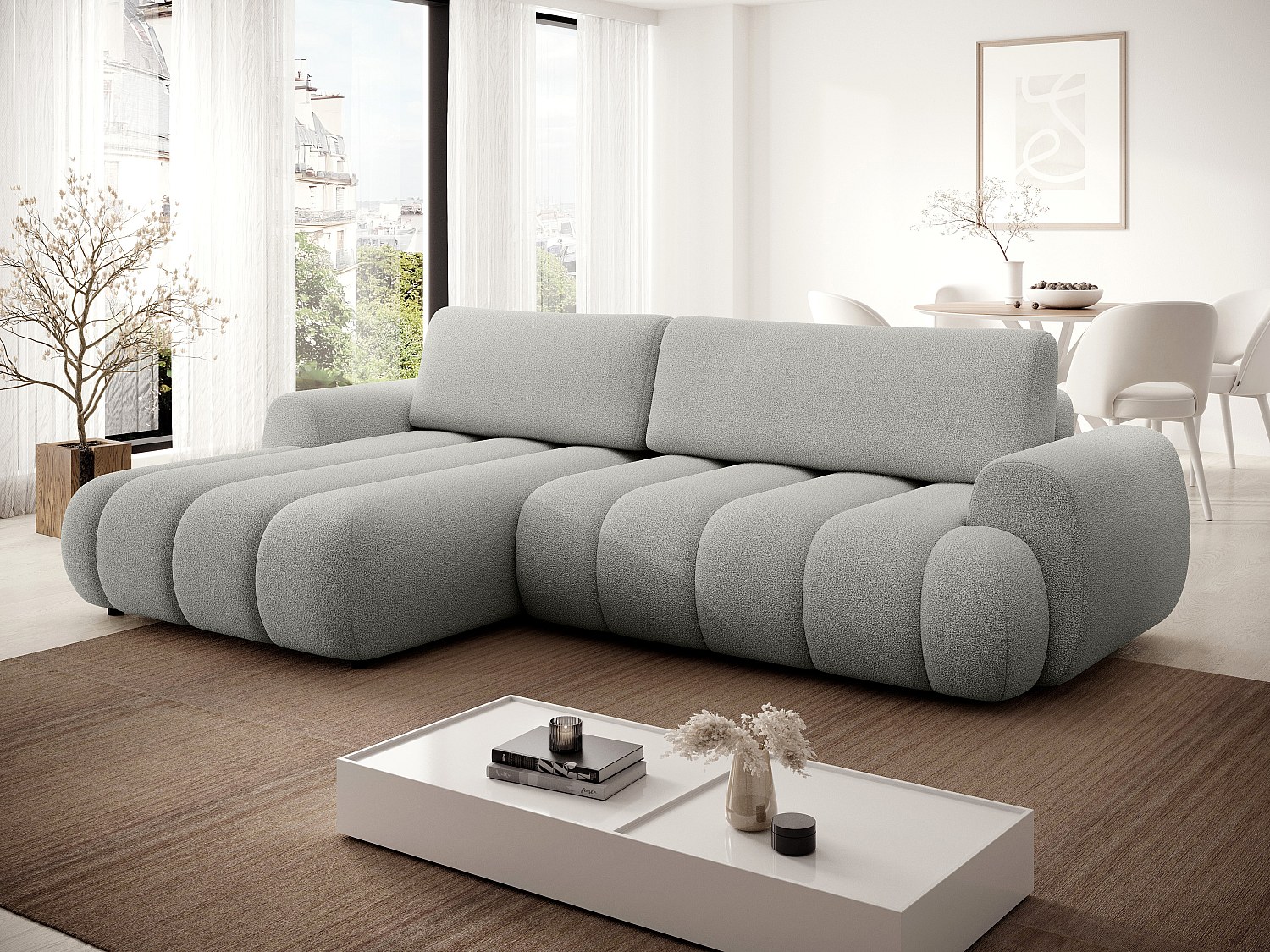 Ecksofa mit Schlaffunktion - Ecke links - Stoff - Hellgrau - FRIDORA günstig online kaufen