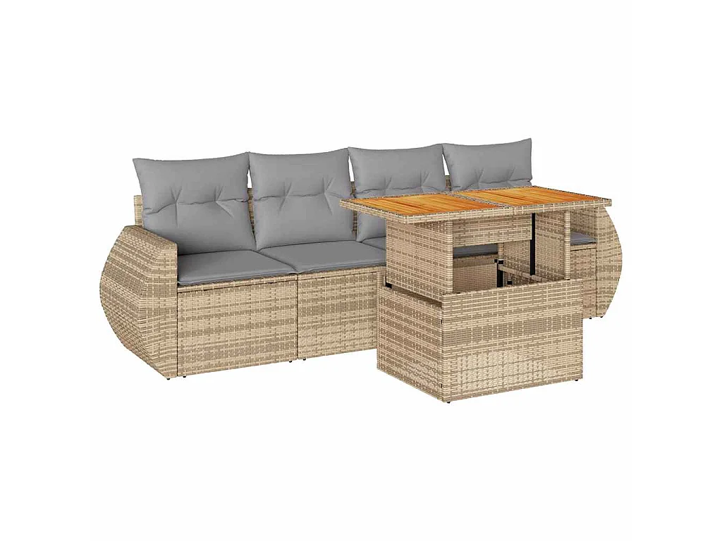 5-delige Loungeset met kussens poly rattan beige