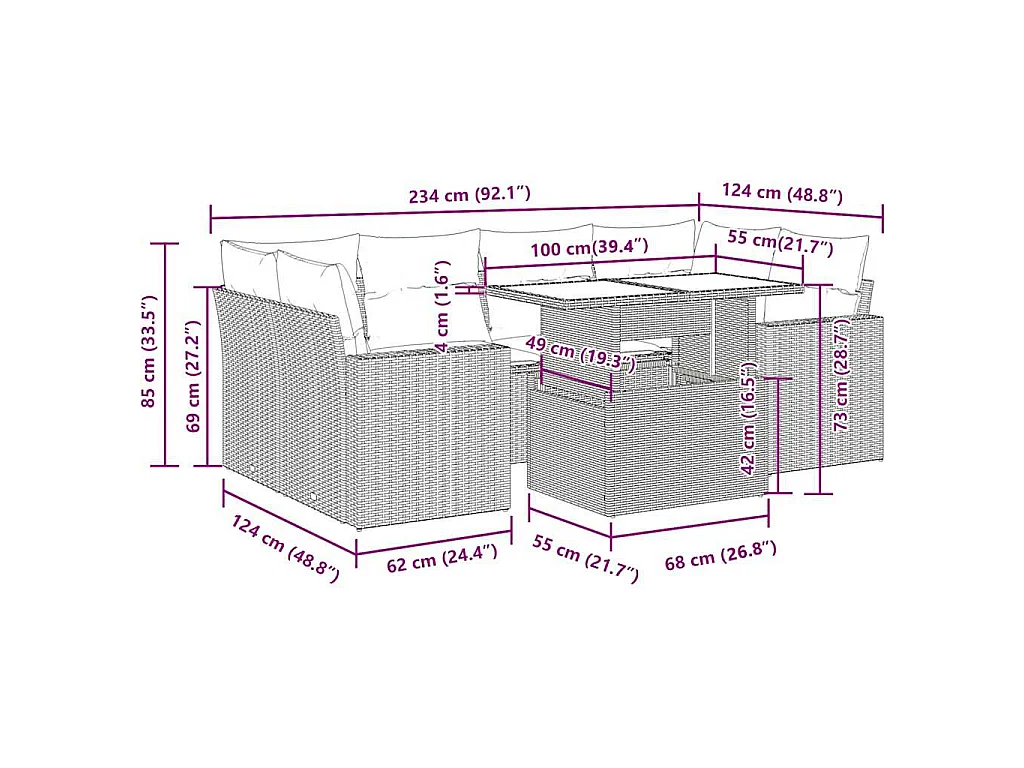 7-tlg. Garten-Sofagarnitur mit Kissen Schwarz Poly Rattan