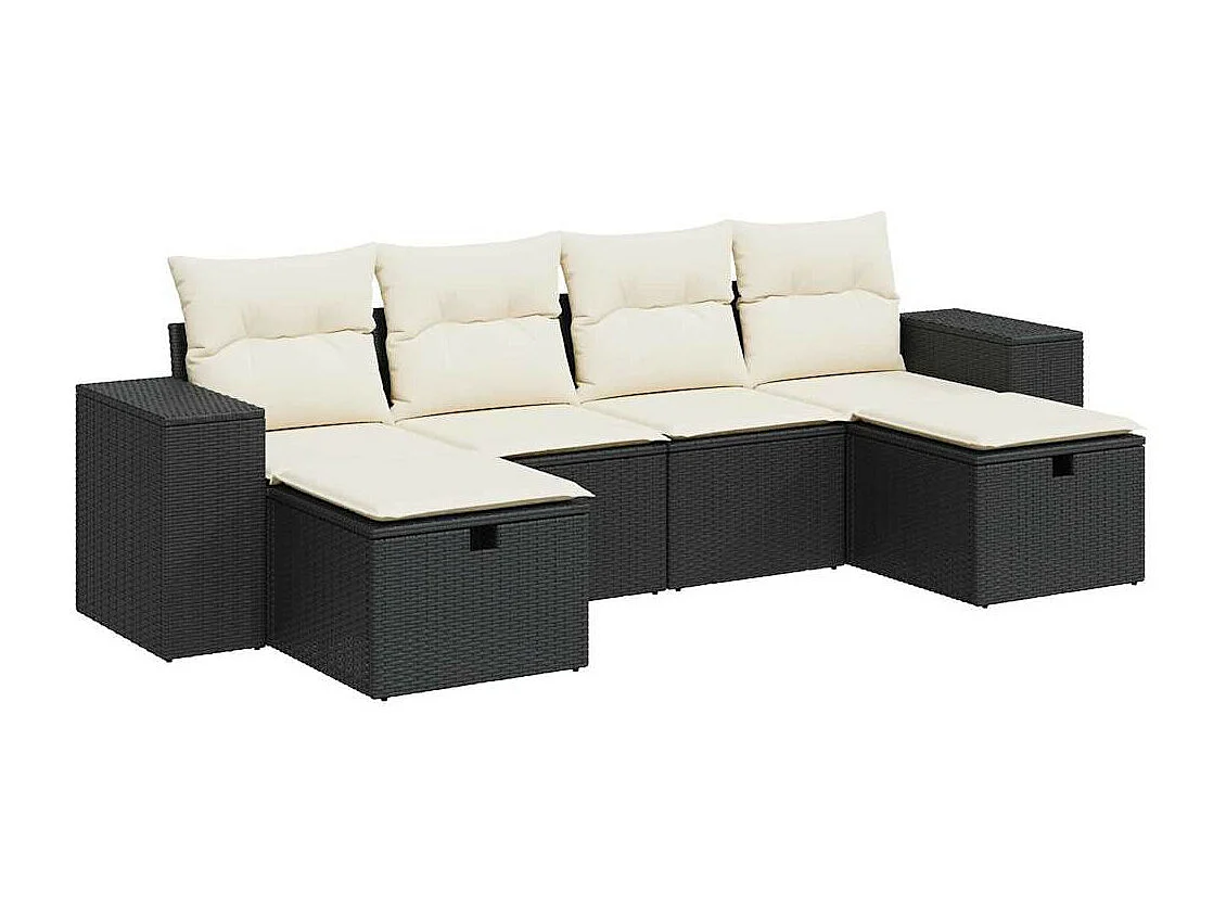 6-tlg. Garten-Sofagarnitur mit Kissen Schwarz Poly Rattan
