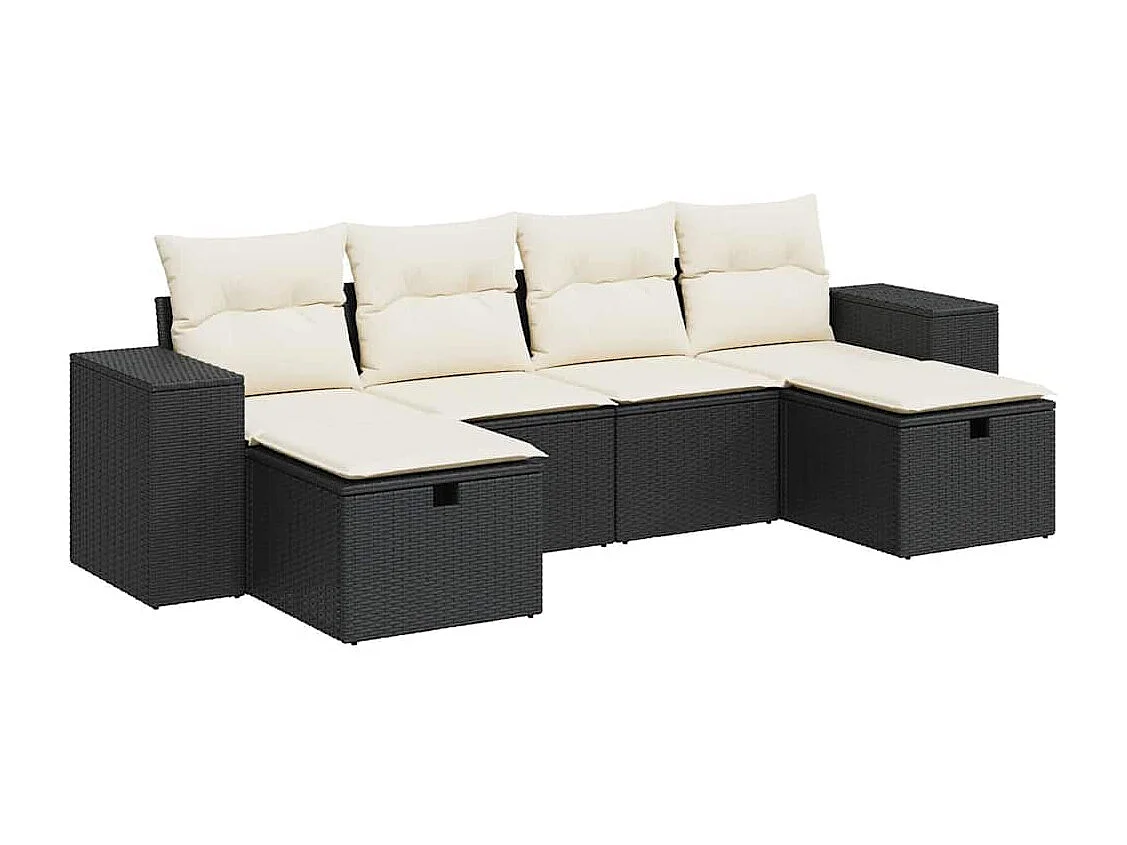6-tlg. Garten-Sofagarnitur mit Kissen Schwarz Poly Rattan