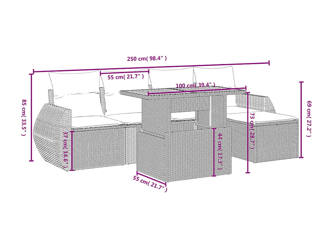 Juego de sofás jardín con cojines 6 pzas ratán sintético beige