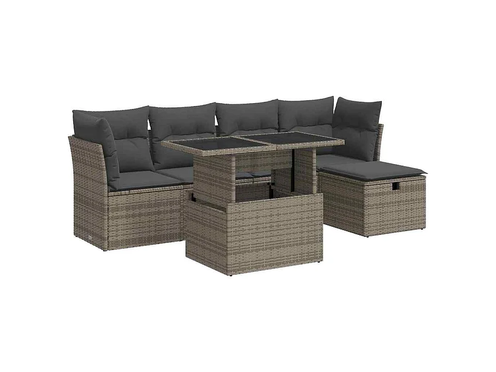Set Divano da Giardino 6 pz con Cuscini Grigio in Polyrattan