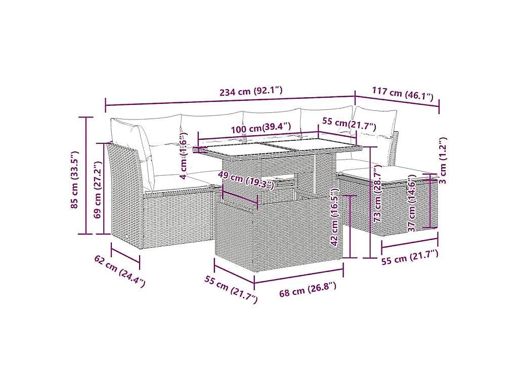 Set Divano da Giardino 6 pz con Cuscini Grigio in Polyrattan