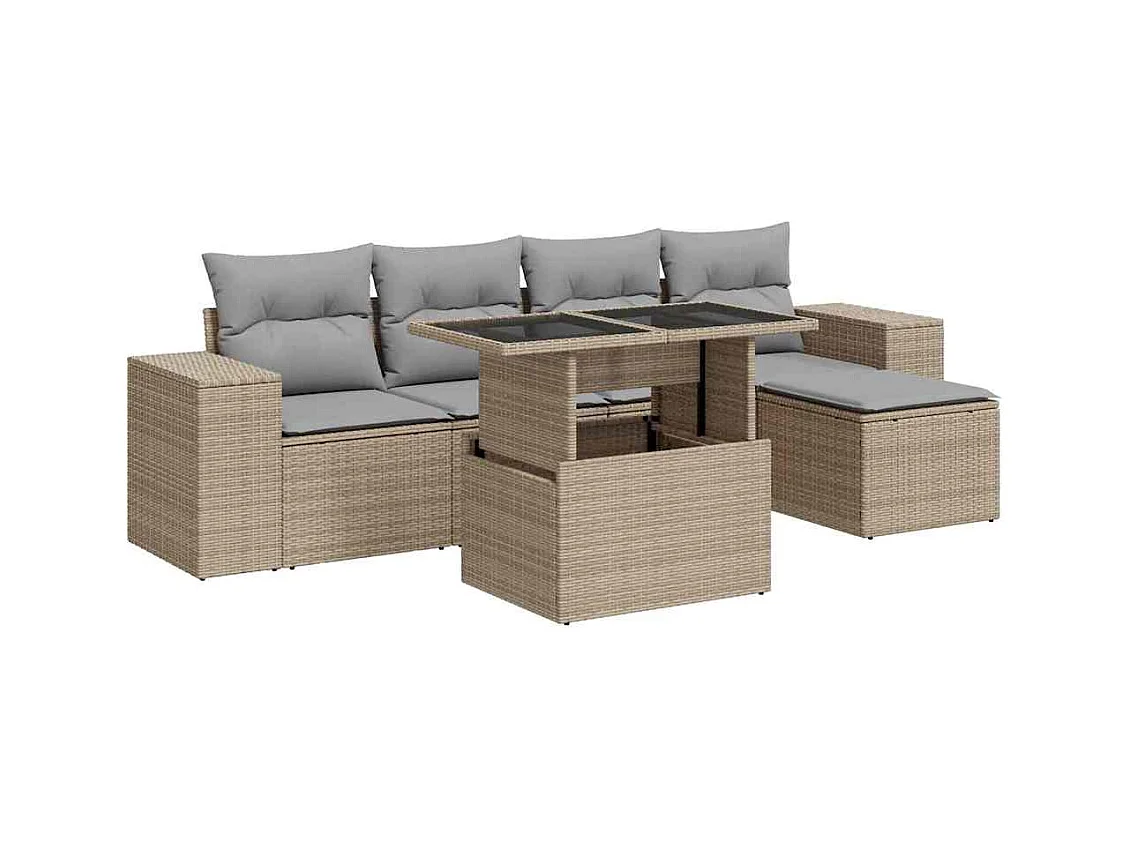 Salon de jardin avec coussins 6 pcs beige résine tressée