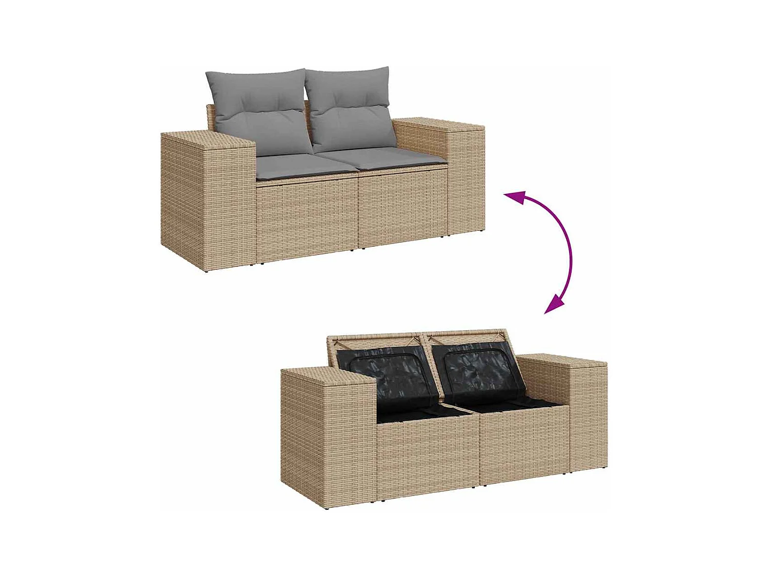 Salon de jardin avec coussins 6 pcs beige résine tressée