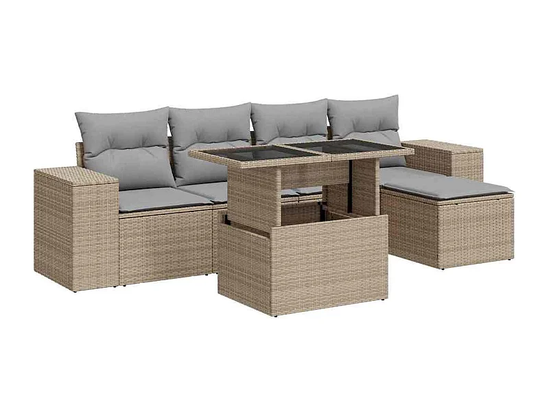 Salon de jardin avec coussins 6 pcs beige résine tressée