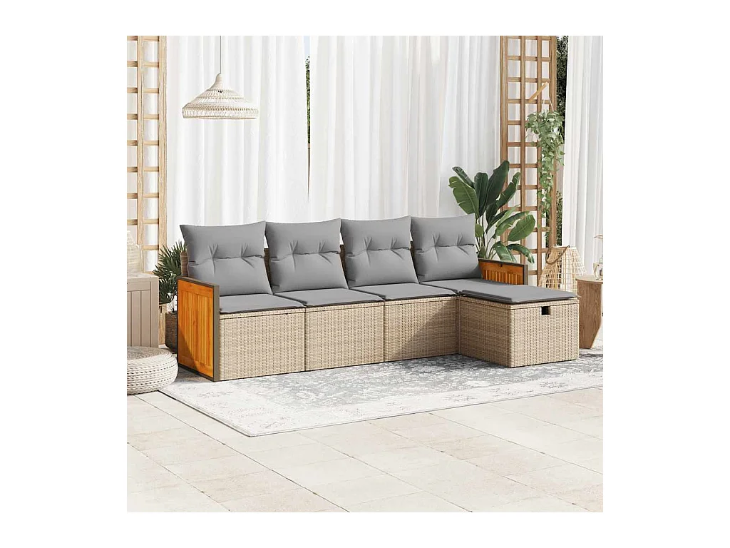 Salon de jardin avec coussins 5 pcs beige résine tressée