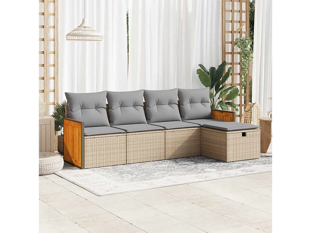 Salon de jardin avec coussins 5 pcs beige résine tressée