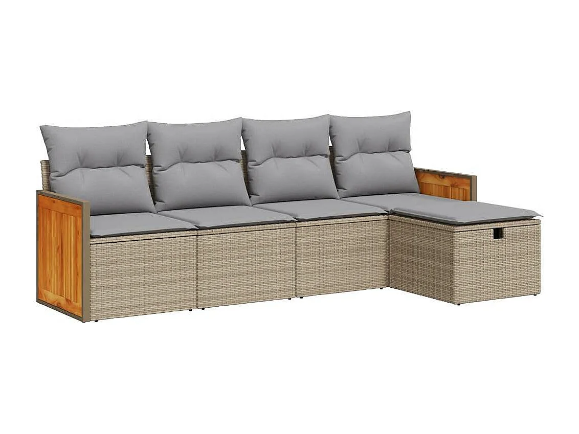 Salon de jardin avec coussins 5 pcs beige résine tressée