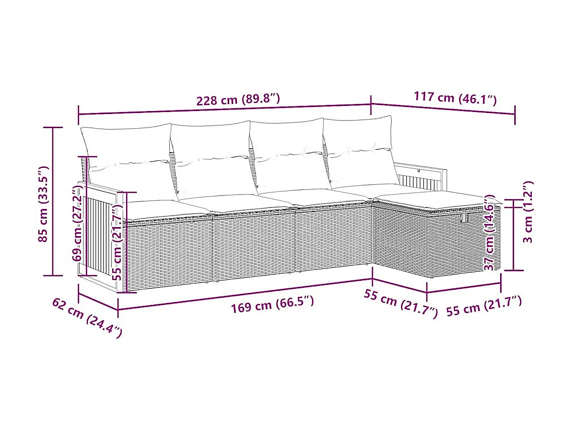 Salon de jardin avec coussins 5 pcs beige résine tressée