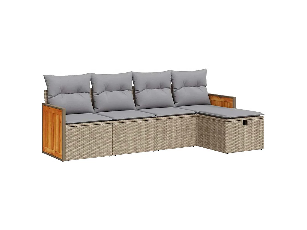 Set Divano da Giardino 5 pz con Cuscini Beige in Polyrattan