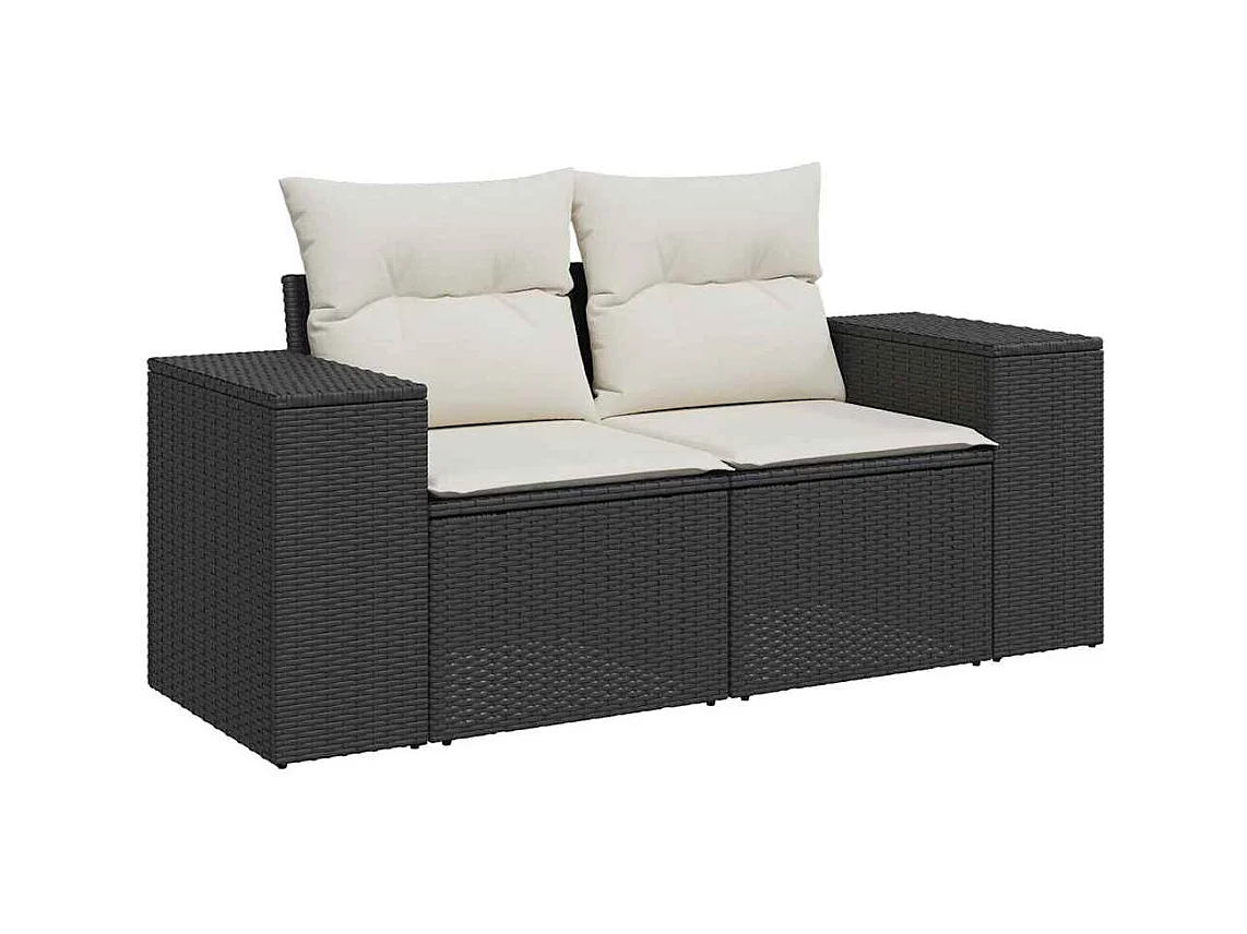 5-tlg. Garten-Sofagarnitur mit Kissen Schwarz Poly Rattan