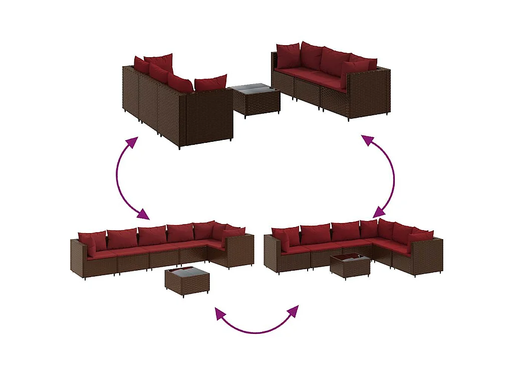 7-delige Loungeset met kussens poly rattan bruin