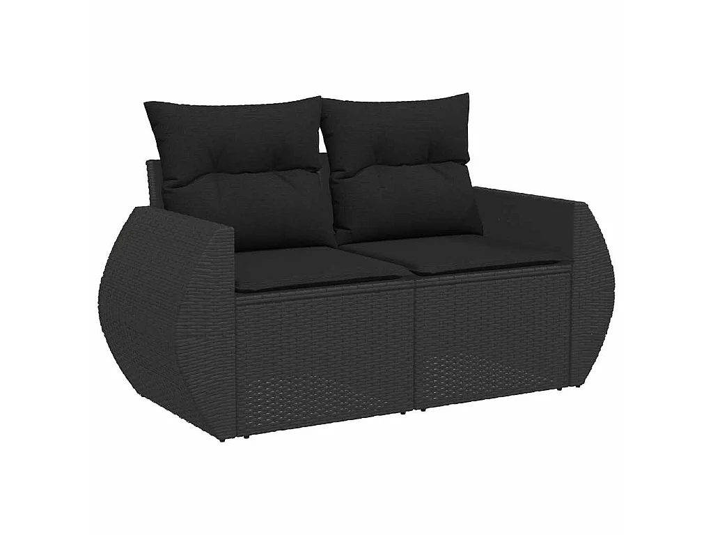 7-delige Loungeset met kussens poly rattan zwart