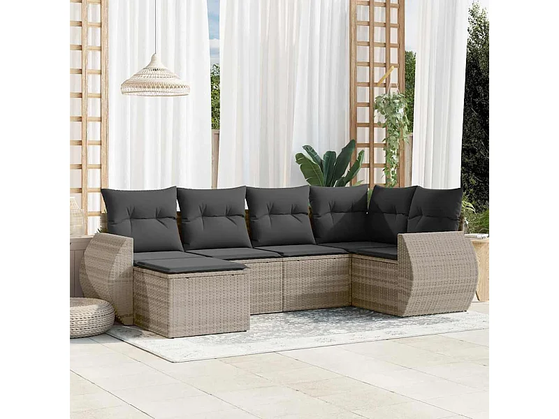 6-delige Loungeset met kussens poly rattan lichtgrijs