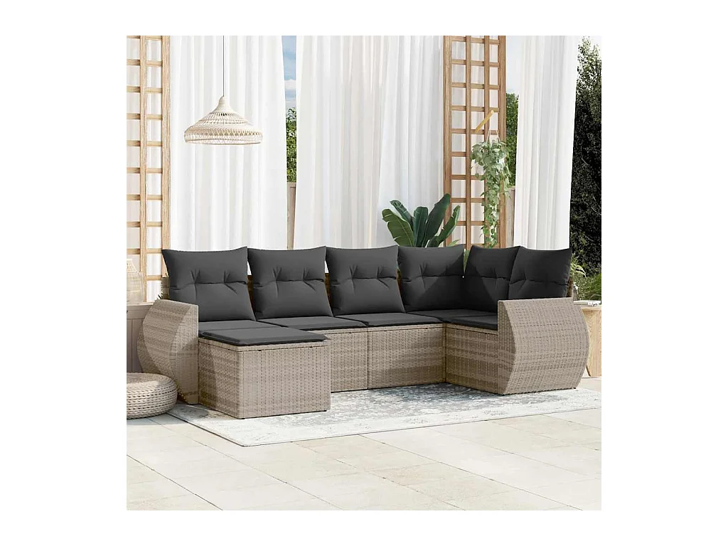 6-delige Loungeset met kussens poly rattan lichtgrijs