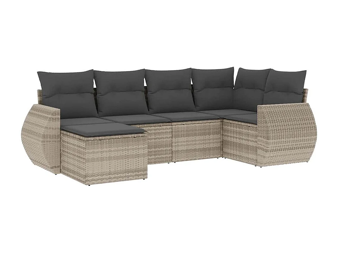 Salon de jardin 6 pcs avec coussins gris clair résine tressée