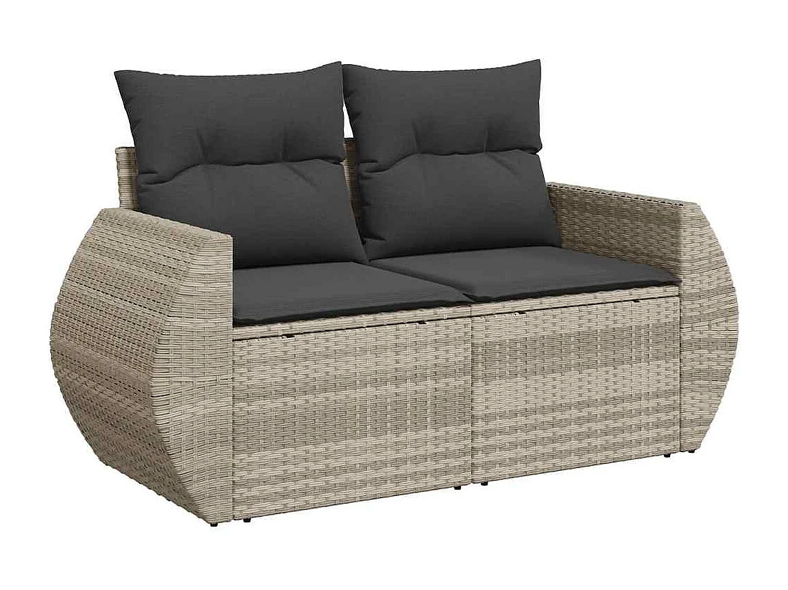 Salon de jardin 6 pcs avec coussins gris clair résine tressée