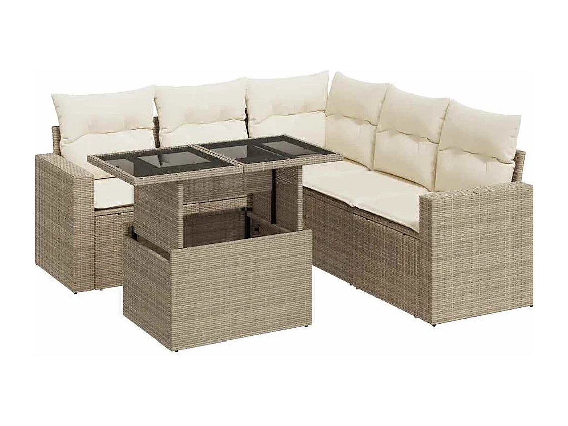 Salon de jardin avec coussins 6 pcs beige résine tressée