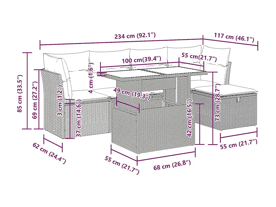 Salon de jardin avec coussins 6 pcs beige résine tressée