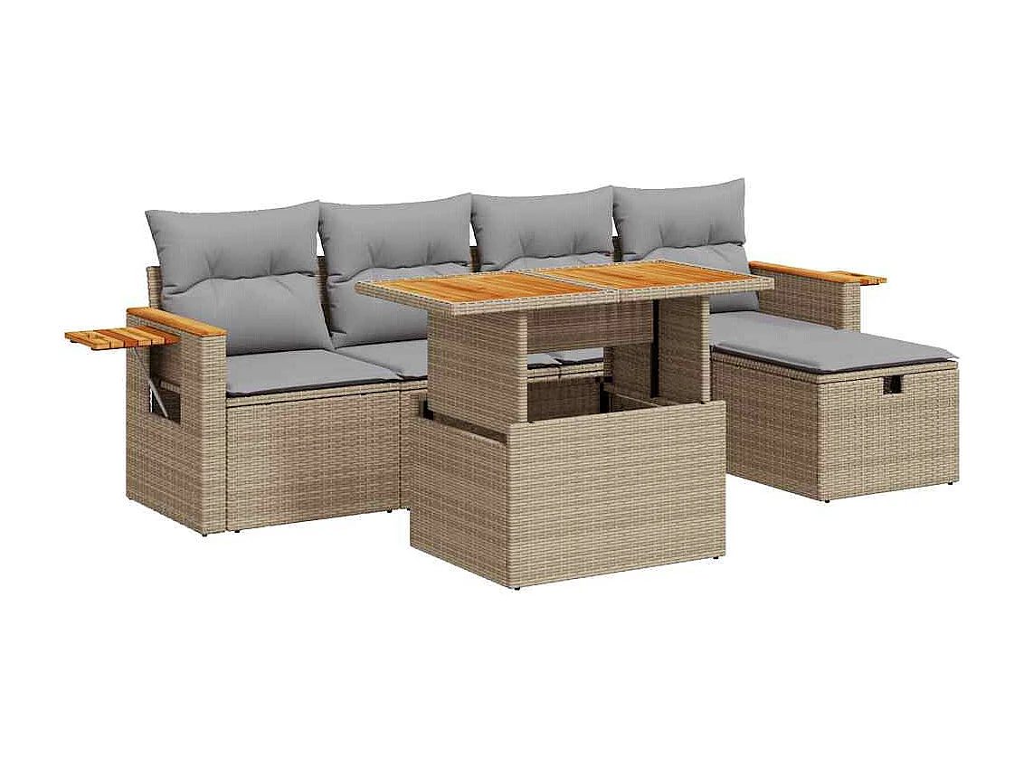 Salon de jardin avec coussins 6 pcs beige résine tressée