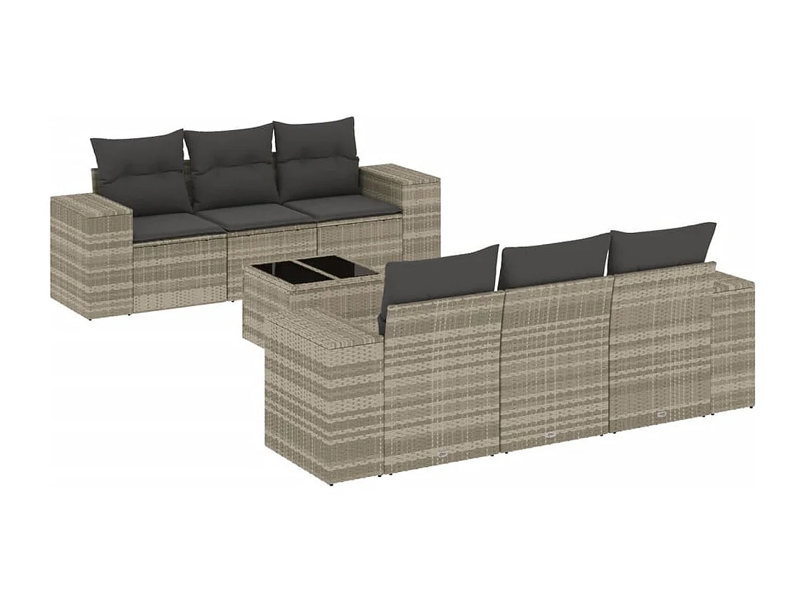Salon de jardin avec coussins 7 pcs gris clair résine tressée