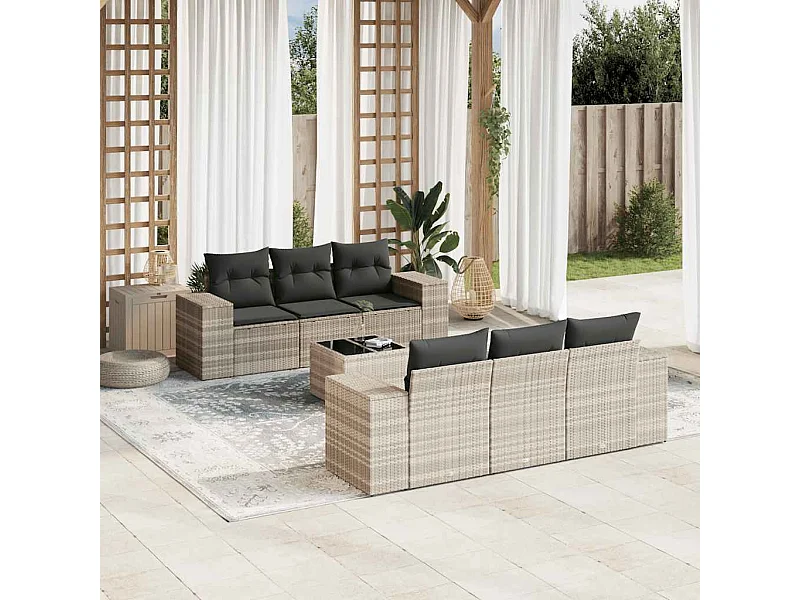 Salon de jardin avec coussins 7 pcs gris clair résine tressée