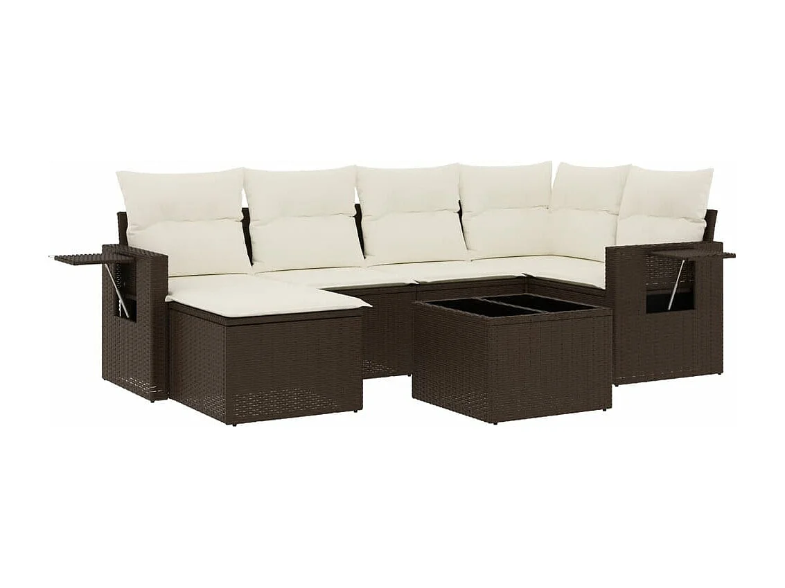Salon de jardin avec coussins 7 pcs marron résine tressée