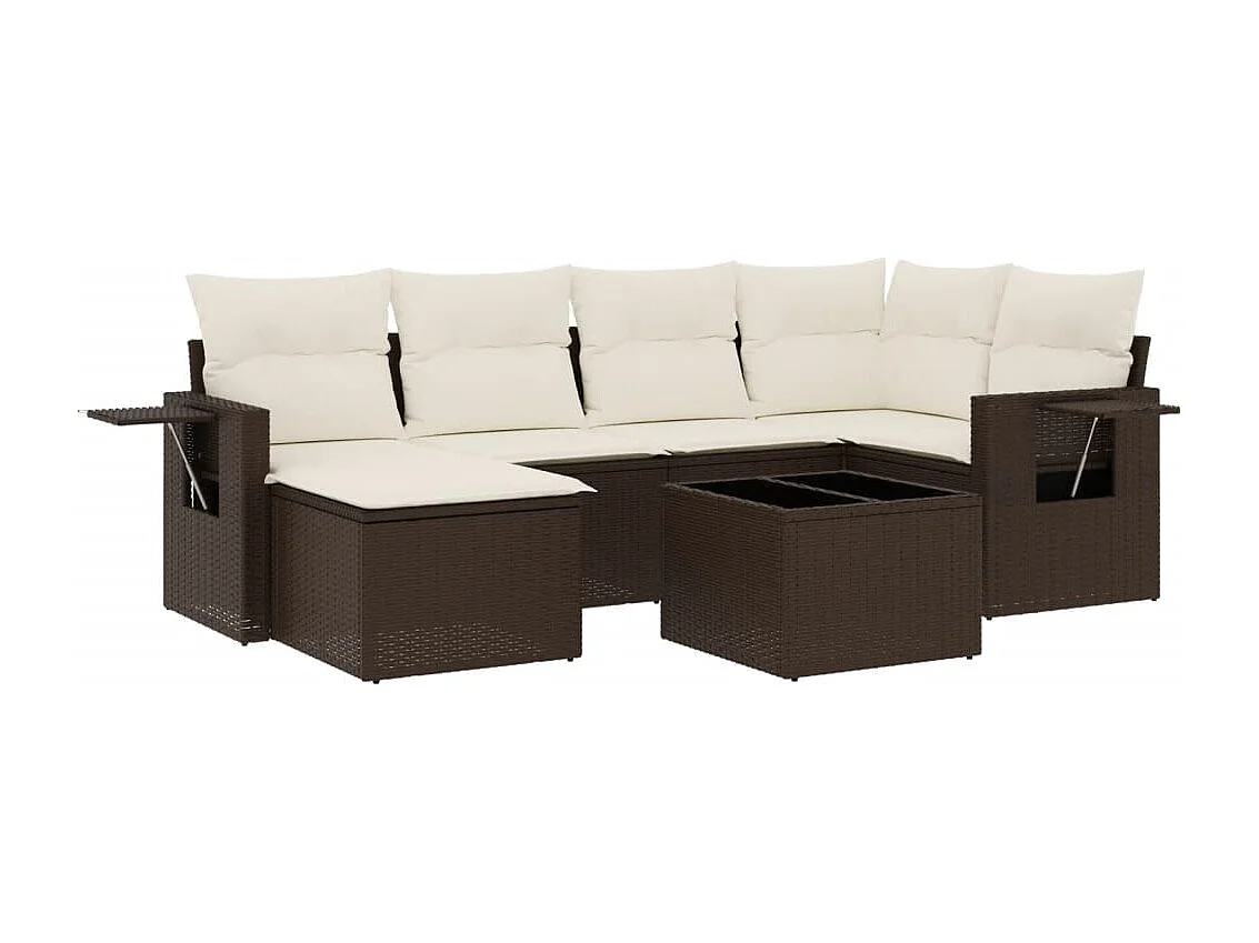 Salon de jardin avec coussins 7 pcs marron résine tressée