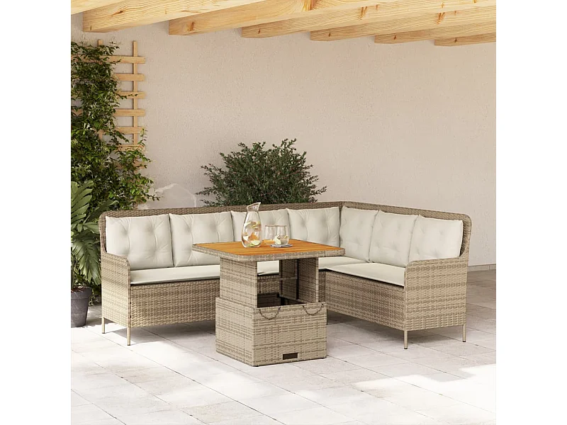 2-tlg. Garten-Sofagarnitur mit Kissen Beige Poly Rattan
