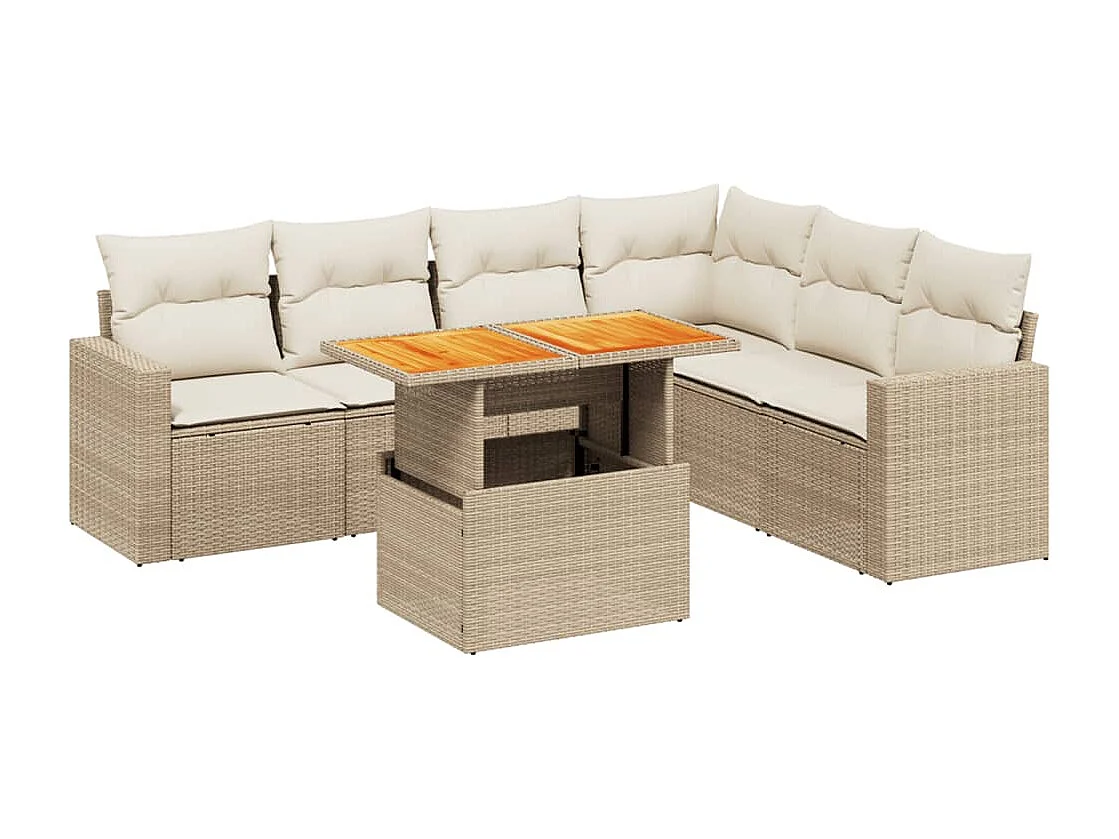 Set Divani da Giardino 7 pz con Cuscini Beige in Polyrattan
