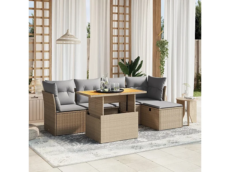 Salon de jardin avec coussins 6 pcs beige résine tressée