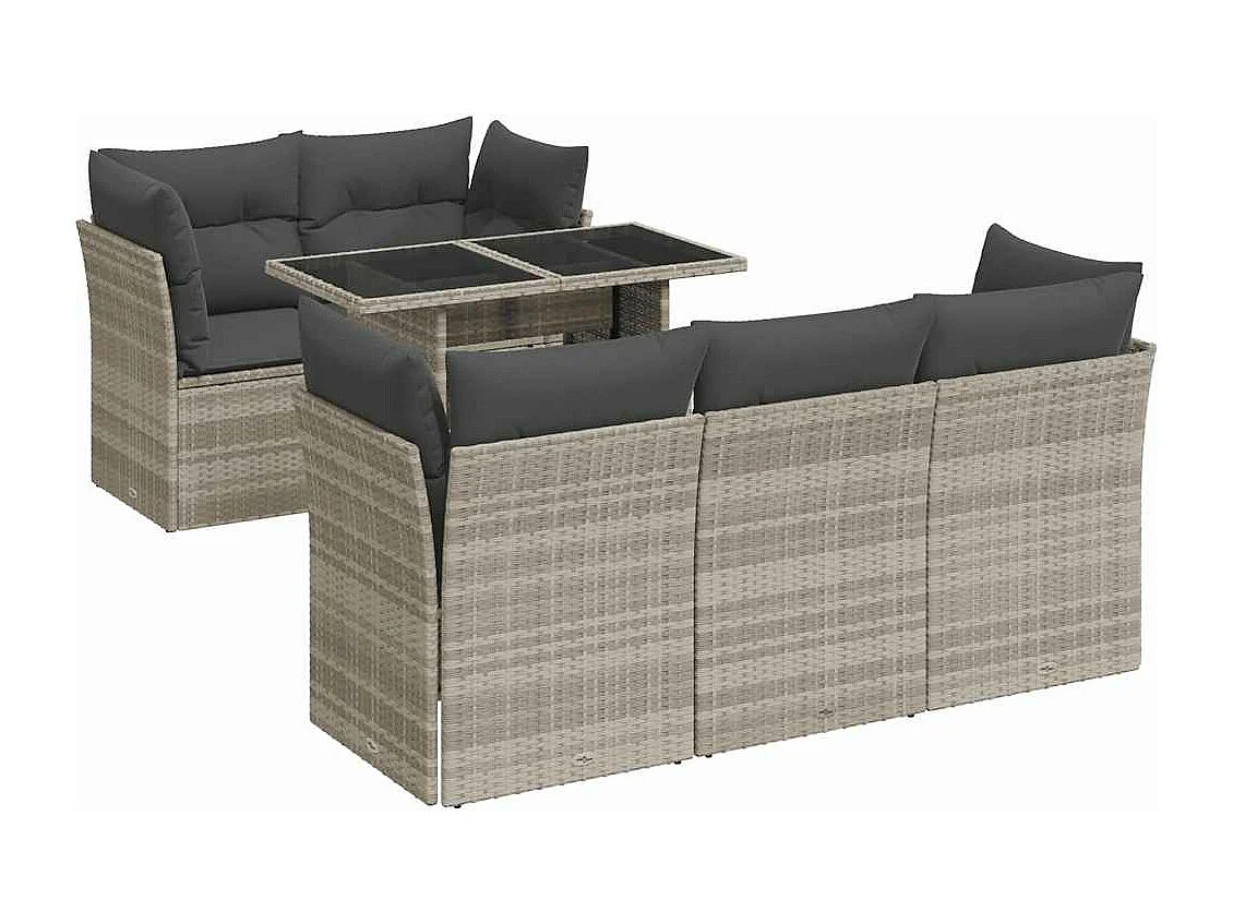 6-delige Loungeset met kussens poly rattan lichtgrijs