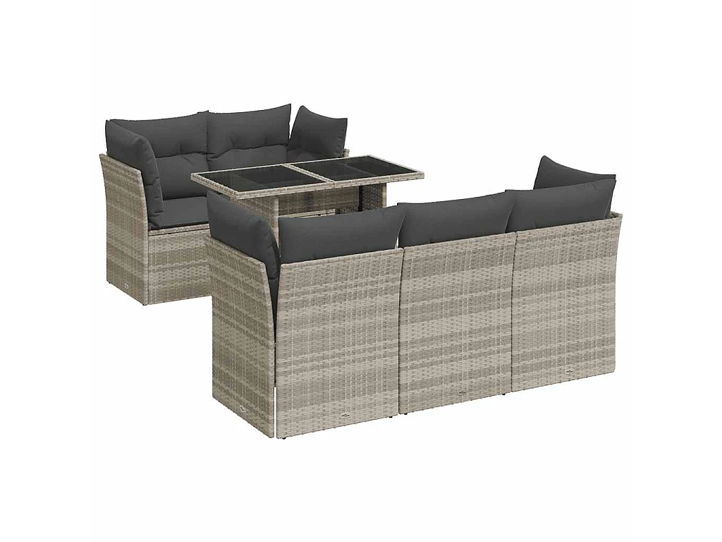 Set Divano da Giardino 6pz con Cuscini Grigio Chiaro Polyrattan