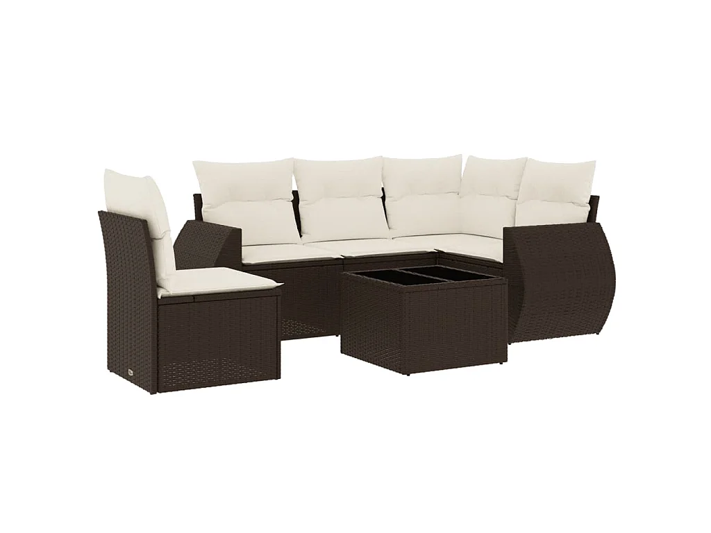 6-delige Loungeset met kussens poly rattan bruin