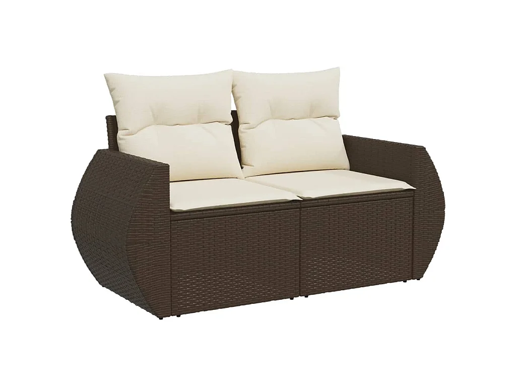 6-delige Loungeset met kussens poly rattan bruin