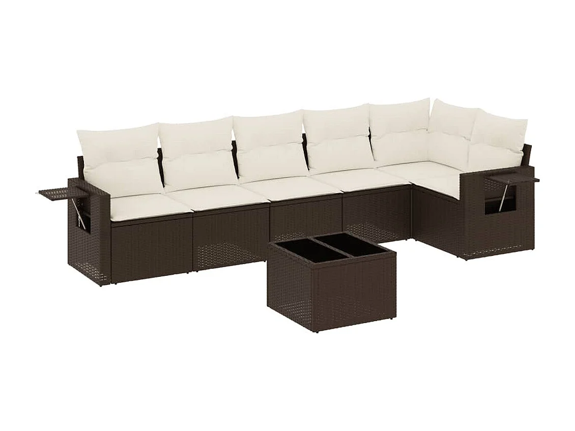 Salon de jardin avec coussins 7 pcs marron résine tressée