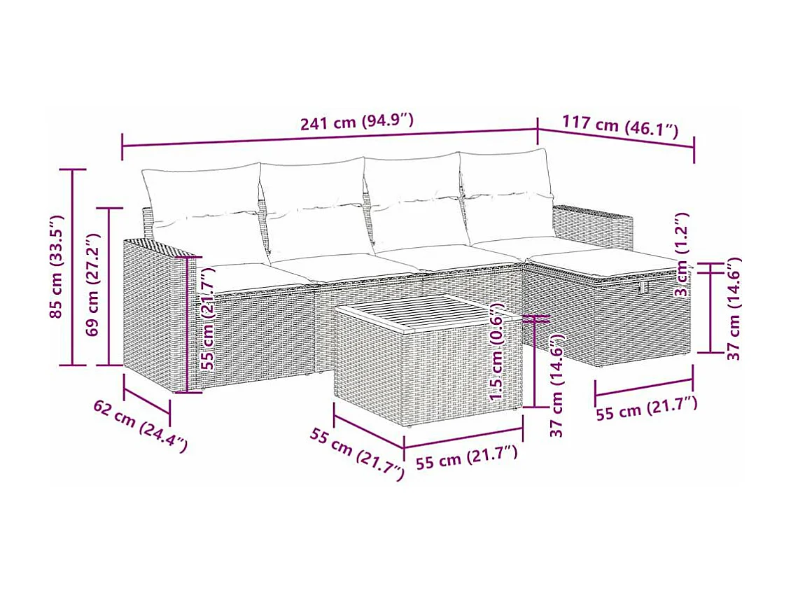 Salon de jardin avec coussins 6 pcs beige résine tressée