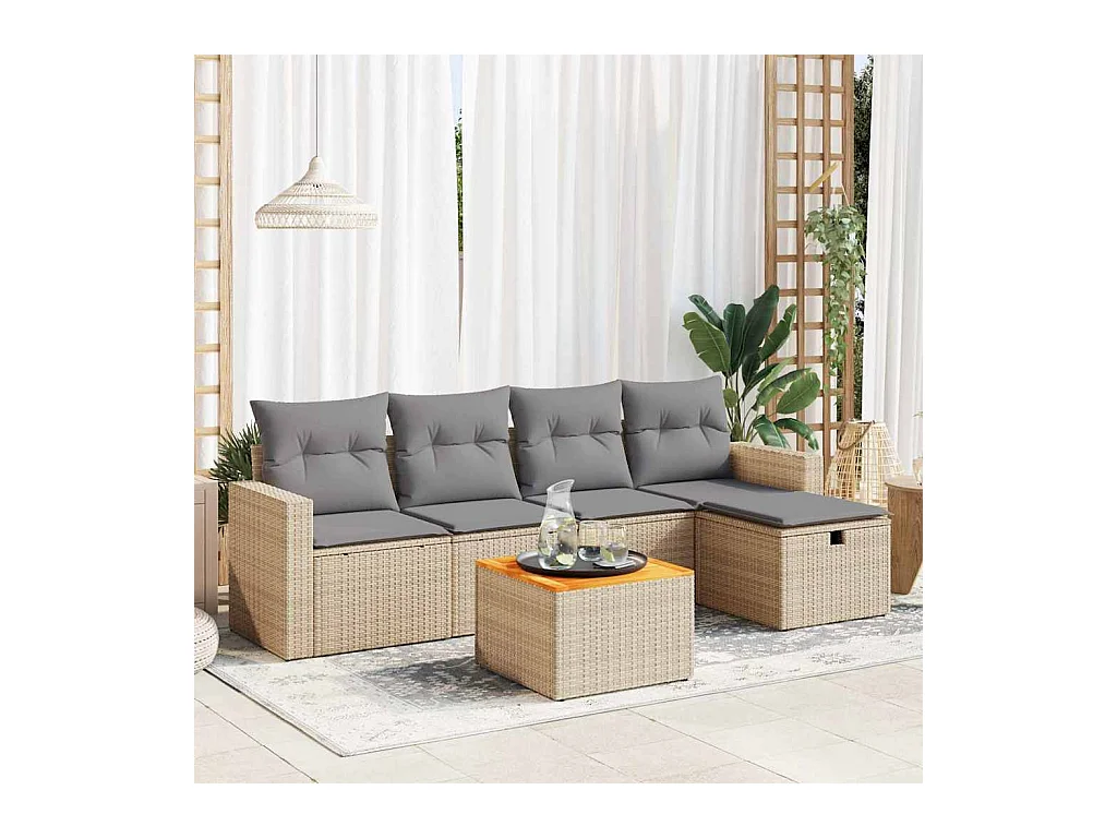 Salon de jardin avec coussins 6 pcs beige résine tressée