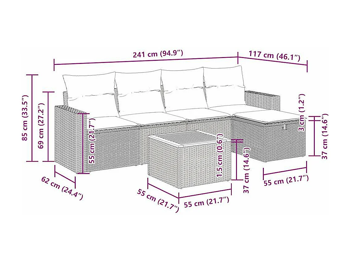 Salon de jardin avec coussins 6 pcs beige résine tressée