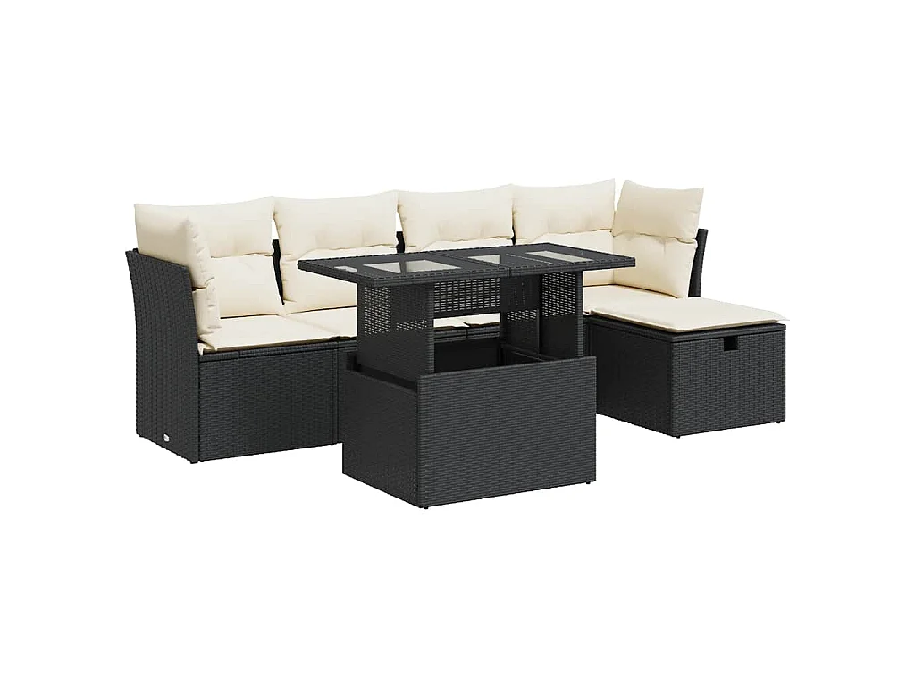 6-tlg. Garten-Sofagarnitur mit Kissen Schwarz Poly Rattan