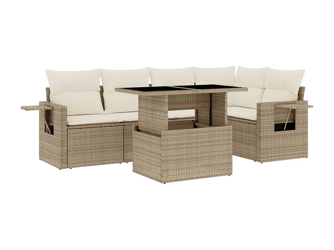 Salon de jardin avec coussins 6 pcs beige résine tressée
