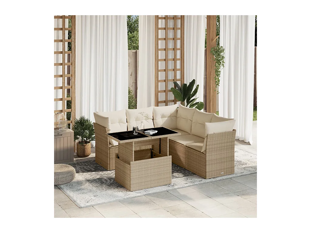 Salon de jardin avec coussins 6 pcs beige résine tressée