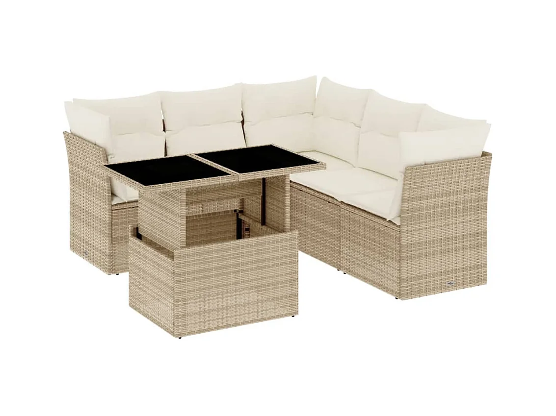 Salon de jardin avec coussins 6 pcs beige résine tressée