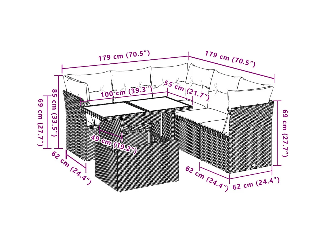 Salon de jardin avec coussins 6 pcs beige résine tressée