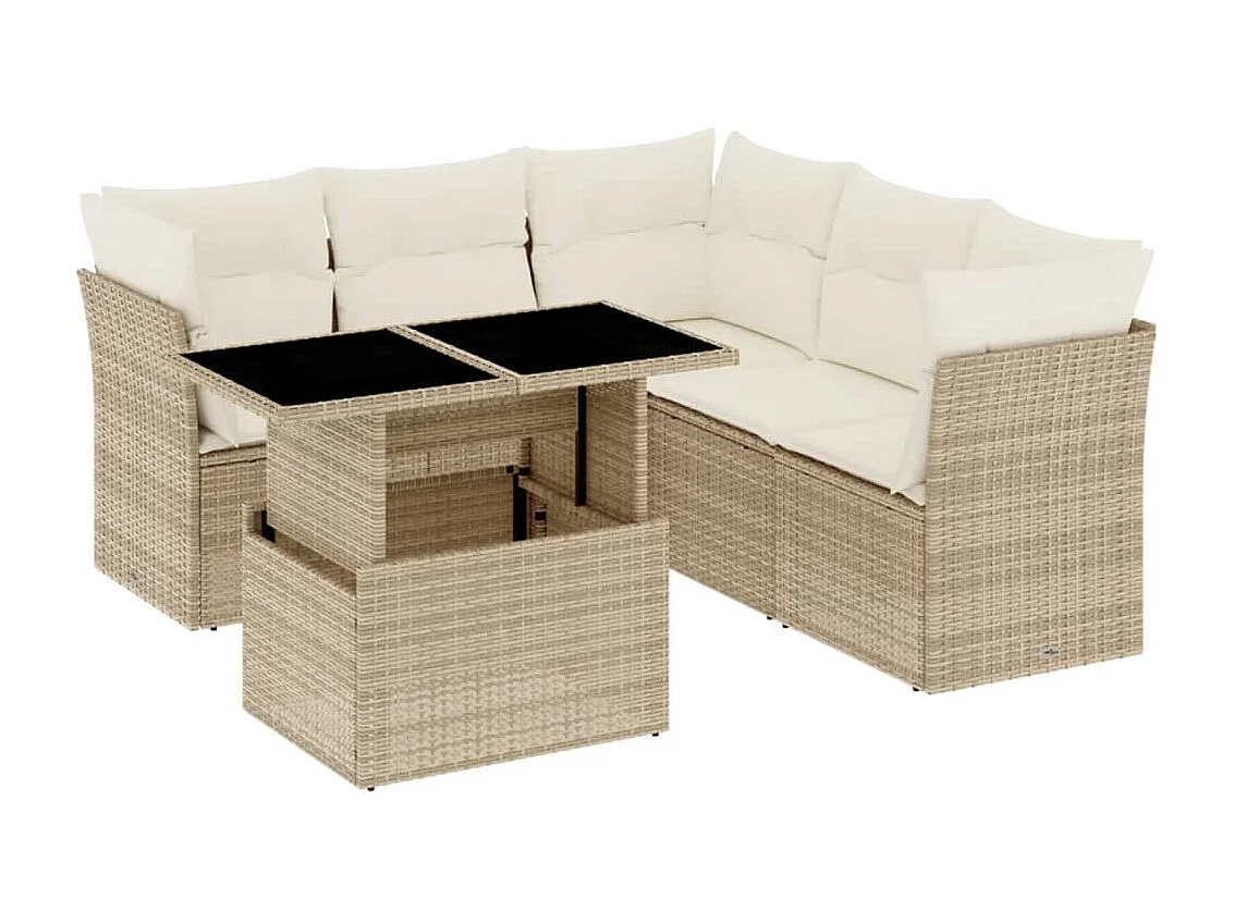 6-delige Loungeset met kussens poly rattan beige