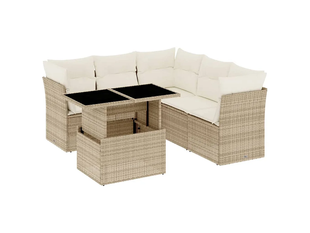 Set Divano da Giardino 6 pz con Cuscini Beige in Polyrattan
