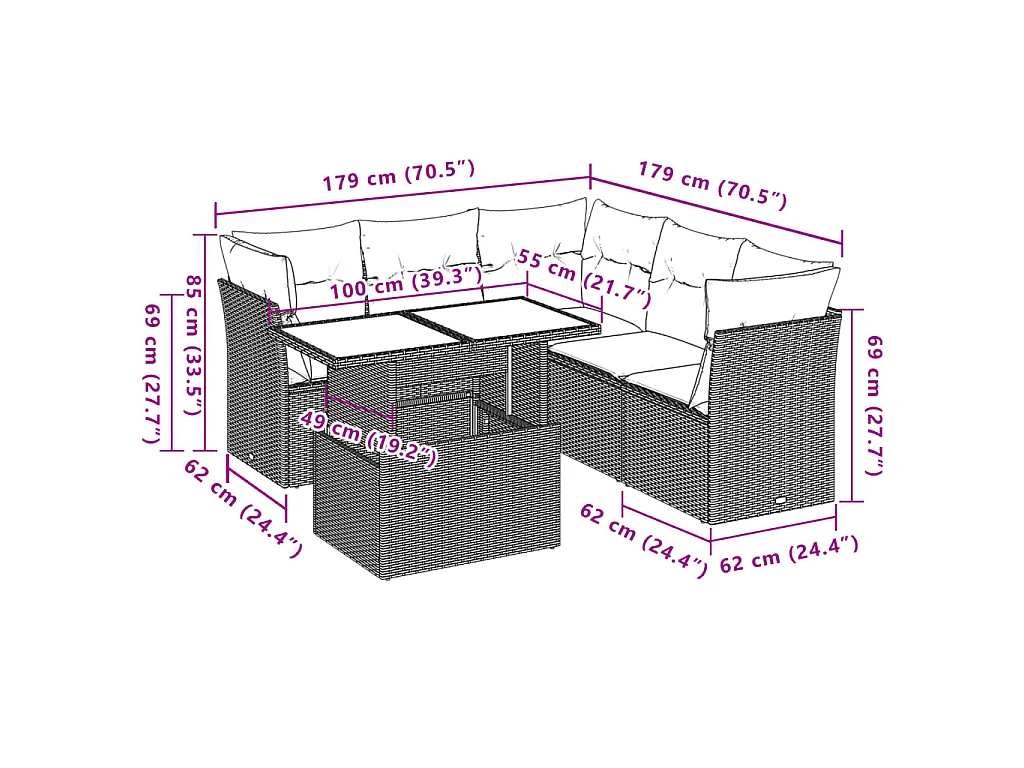 Set Divano da Giardino 6 pz con Cuscini Beige in Polyrattan